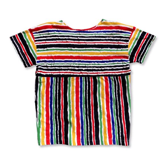 VTG 1991 Spree Sport Rainbow Stripe Sequin Top Black Cotton T-Shirt SZ M - Picture 2 of 9